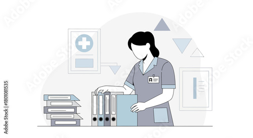 Medical Professional Examining Patient Records in a Modern Hospital Setting Illustration and Design