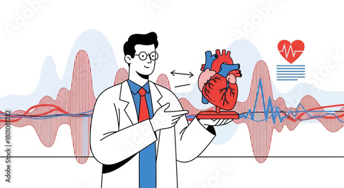 Medical Professional Explaining Heart Anatomy and Diagram Displaying Heart Signals