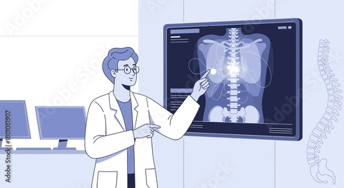 Medical Professional Explaining Spine X-Ray Diagnostic Results In A Modern Clinic