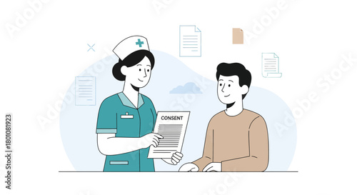 Medical Professional Explains Consent Form to Patient, Promoting Healthcare Communication
