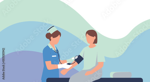 Medical Professional Measuring a Patient's Blood Pressure in a Clinical Setting Illustration
