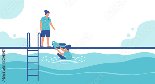 Medical Professional Overseeing Assistance In A Swimming Pool Lifeguarding Scenario