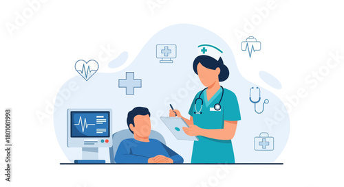 Medical Professional Performing Checkup With Patient And Modern Healthcare Illustrations