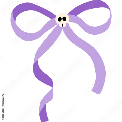 hand drawn purple bow with skull