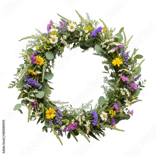Wildflower wreath isolated on transparent background