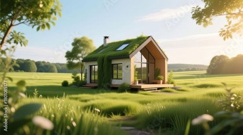 Wallpaper Mural Eco-friendly home nestled in a grassy field under a bright sky Torontodigital.ca