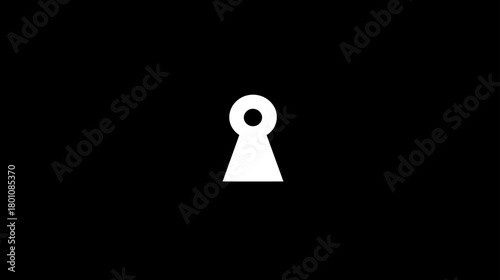 White Keyhole Symbol on Black Background - Abstract Graphic Icon for Security, Privacy, Access, Secret, Solution, Opportunity