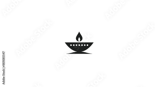 Minimalist Black Traditional Oil Lamp Diya Icon on White Background - Celebration, Spirituality & Culture Symbol