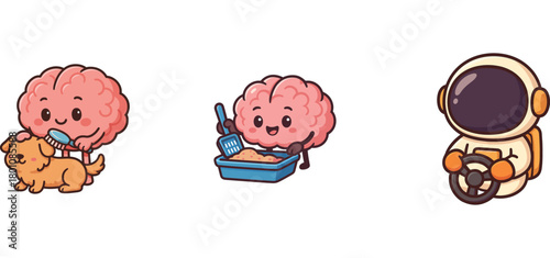 cute brain characters reading and cozy relaxation