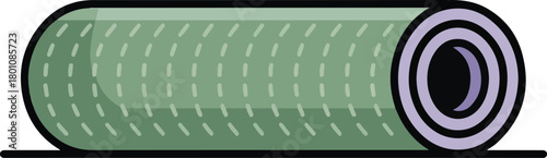 Rolled green mat with purple rings and white dashes Keywords: mat, rolled up, yoga mat, exercise