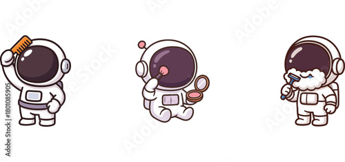 astronaut characters making bed and checking documents