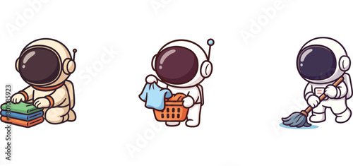 astronaut characters shopping for groceries and checking items