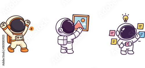 astronaut characters showing achievements and celebrating goals