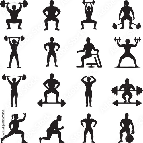 Silhouettes of People Exercising with Weights fitness