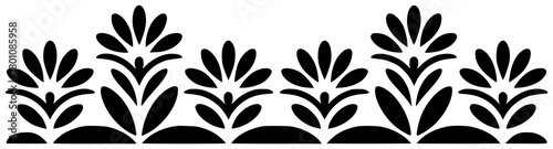 Black and White Stylized Floral Border Design with Repeating Patterns