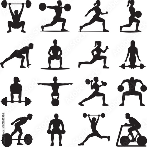 Silhouettes of People Performing Weightlifting and Exercise