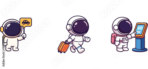 astronaut characters shopping and using payment machines