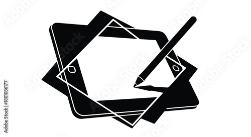 Digital stylus and tablet creating art or design on a blank screen