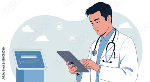 Medical Professional Using Technology in a Digital Healthcare Environment for Patient Data