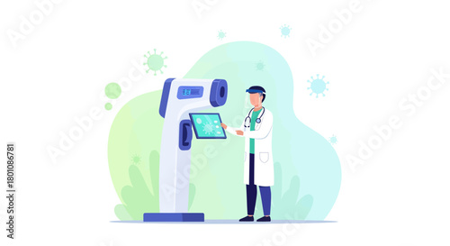 Medical Professional Using a Thermometer Device to Check Patient Analysis Results