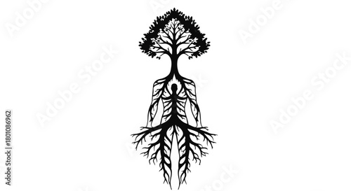 Symbolic tree of life merged with human silhouette, representing growth, connection, and nature's embrace.