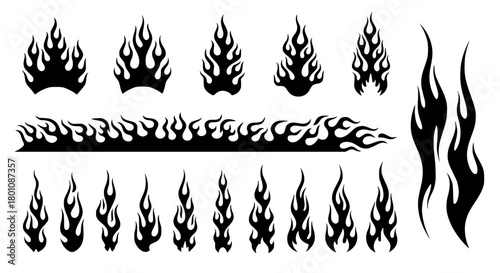 set of vintage flames tattoo design, fire template design.