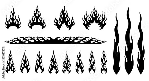 set of vintage flames tattoo design, fire template design.