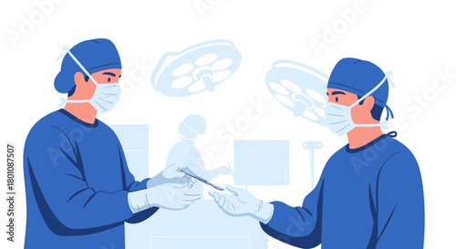 Medical Professionals in Operating Room, Surgical Team Passing Scalpel During Procedure