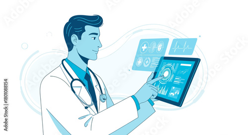 Modern Doctor Analyzing Data on Tablet, Representing Digital Healthcare Solutions