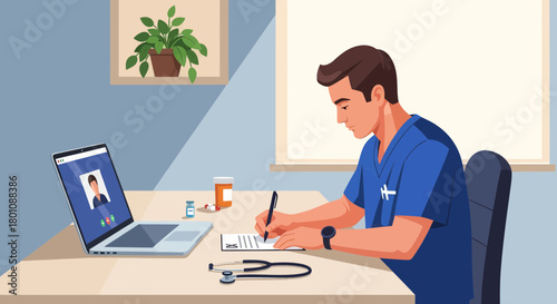 Online Medical Consultation Depicting Professional Doctor in Digital Telemedicine Session