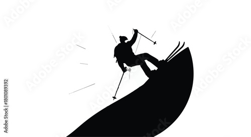Dynamic silhouette of a skier carving down a snowy slope with speed and agility.