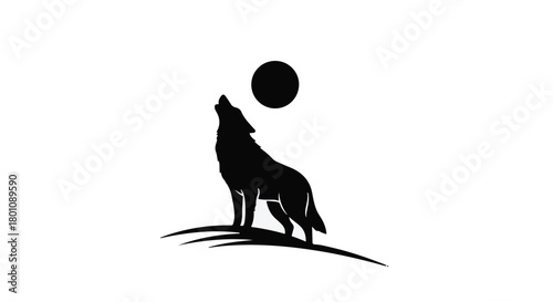 Lone wolf howls at the full moon under a starry night sky, embodying wildness and solitude.