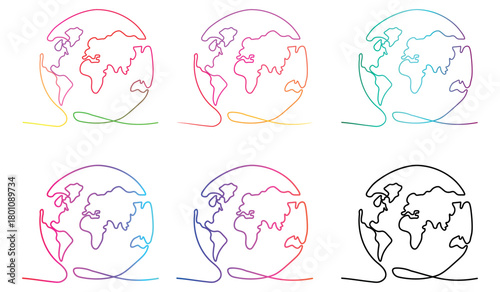 Creative Earth globe line drawing in vibrant colors on white background
