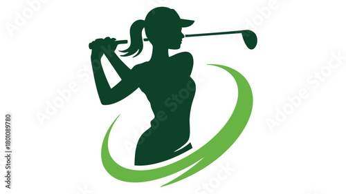 Woman golfer swinging club logo