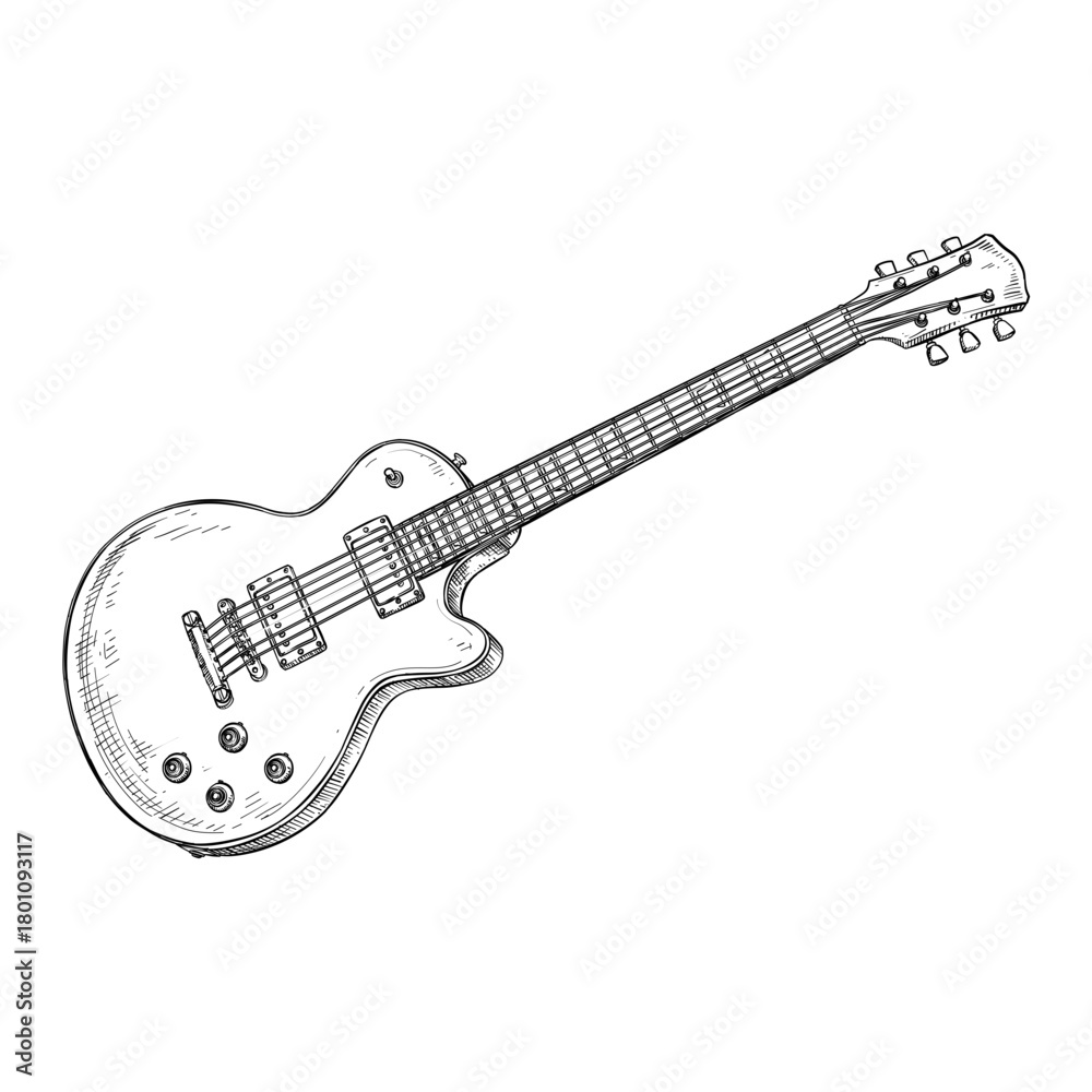 Naklejka premium electric guitar vector line art hand drawn illustration