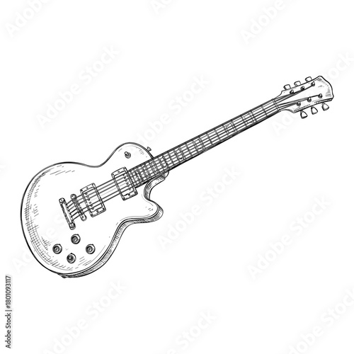 electric guitar vector line art hand drawn illustration