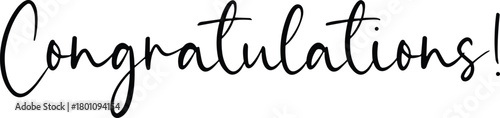 Stylish black cursive “Congratulations!” text on white background for celebratory greeting cards, achievements, and milestone recognition designs