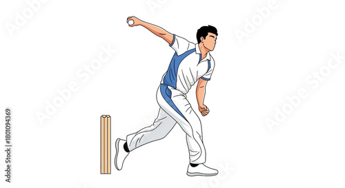 Professional Cricketer in Jersey Playing a Batting Shot – High-Energy Sports Vector Artwork