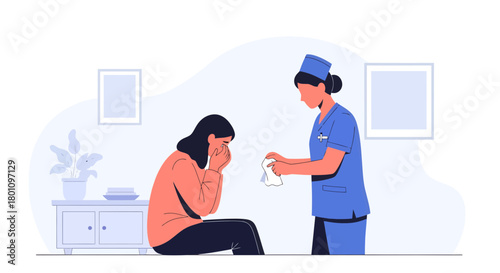 Woman Comforted By Nurse, Offering Tissue For Support And Emotional Help