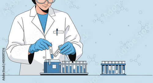 Scientist Conducting Laboratory Experiment with Test Tubes, Research, Analysis, and Chemistry