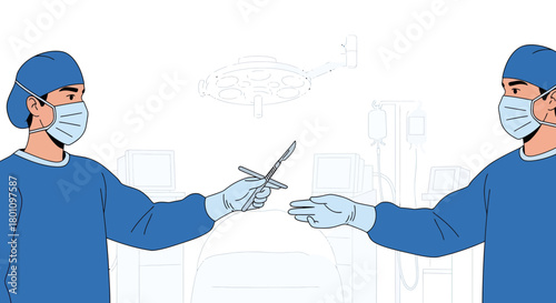 Surgical Team Exchange Scalpel Illustrating Medicine Healthcare Surgery Procedures and Expertise