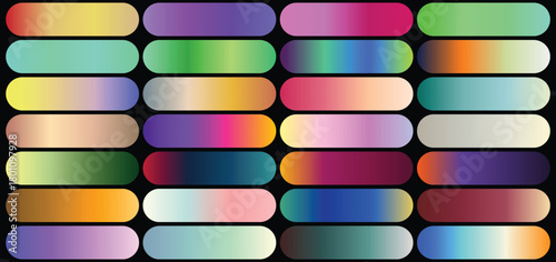 Collection of Rounded Rectangular Gradient Swatches on Black Background color palette