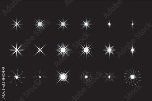 Collection of diverse white light starburst, lens flare, sparkle, and glow effects.