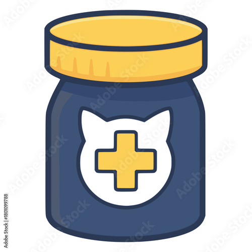 cat vitamin in a bottle pet medicine flat color vector illustration template design