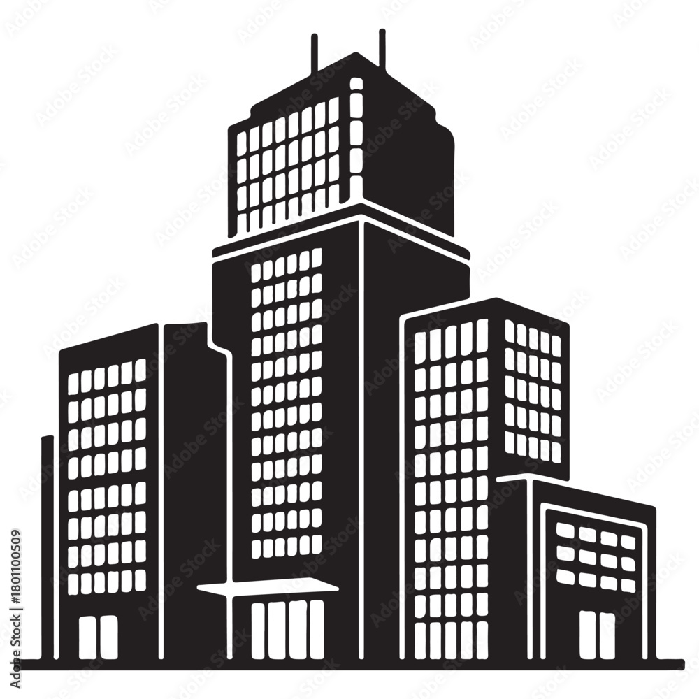 Obraz premium Black and White Vector Design of Modern City Buildings and Skyline