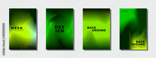 Set of four vibrant green gradient mesh backgrounds for modern design projects.