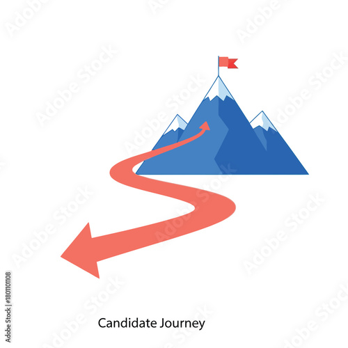 Vector illustration of candidate journey illustration with winding path to mountain peak