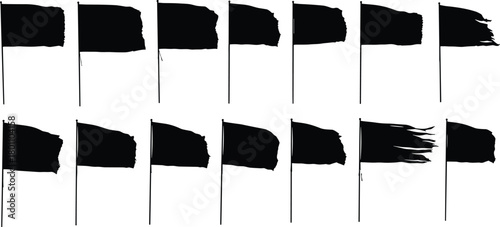 Distressed Black and White Torn Flag Set Featuring Grunge Textures, Vintage Worn Designs, and Symbolic Artistic Elements