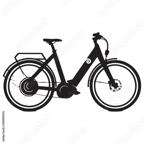Minimalist Black Electric Bicycle Vector Illustration on White Background