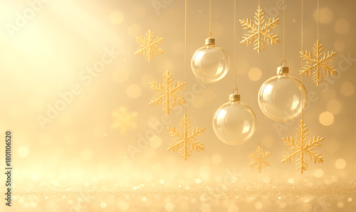 Golden Christmas Ornaments with Snowflakes ,Generative ai
